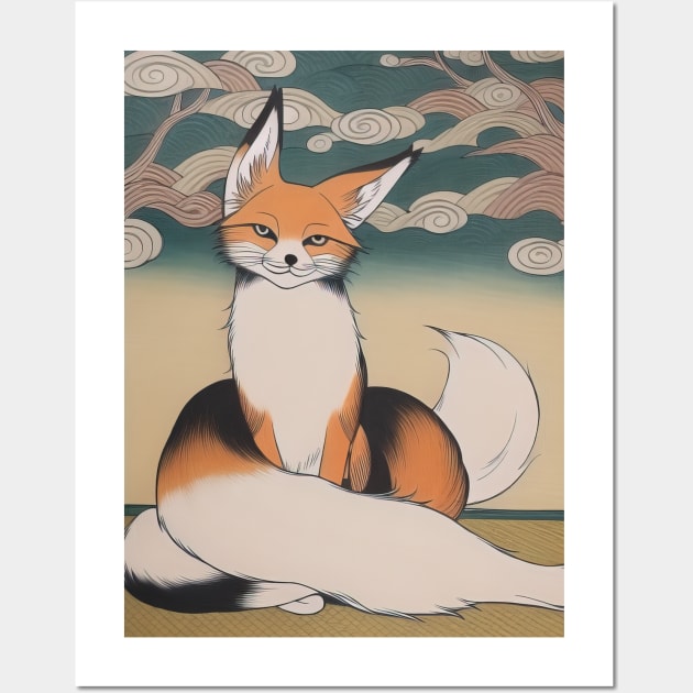 ukiyo-e fox design Wall Art by Vermillionwolf